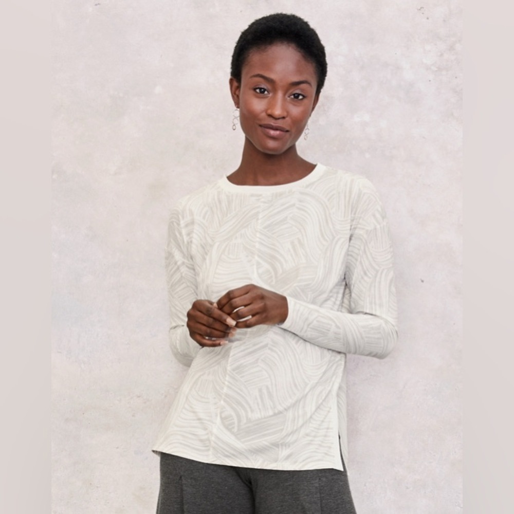 Garnet Hill Boxy Tunic Gray White Tee Size Small